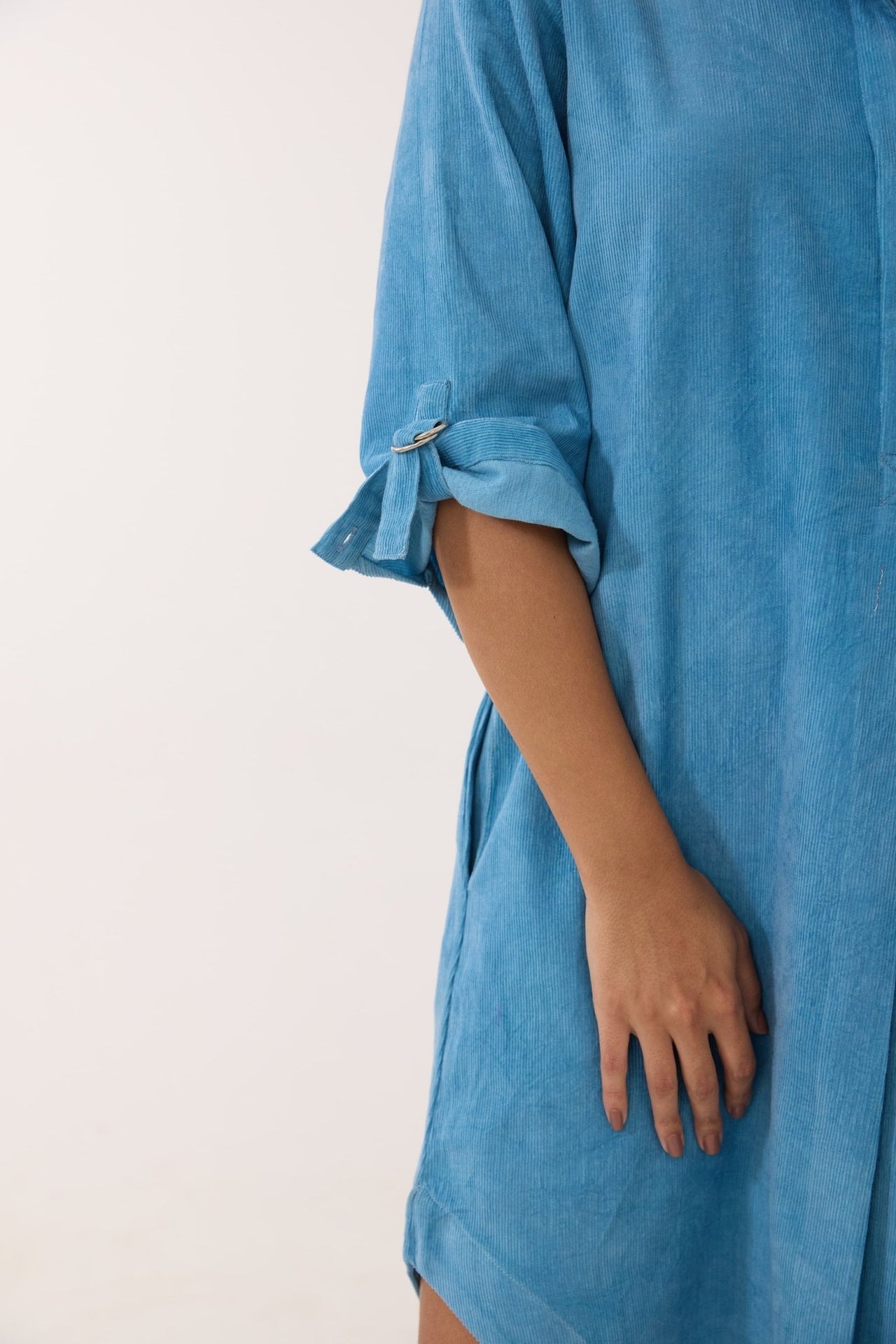 Sky Blue Corduroy Shirt Dress - Tara - C - Tara