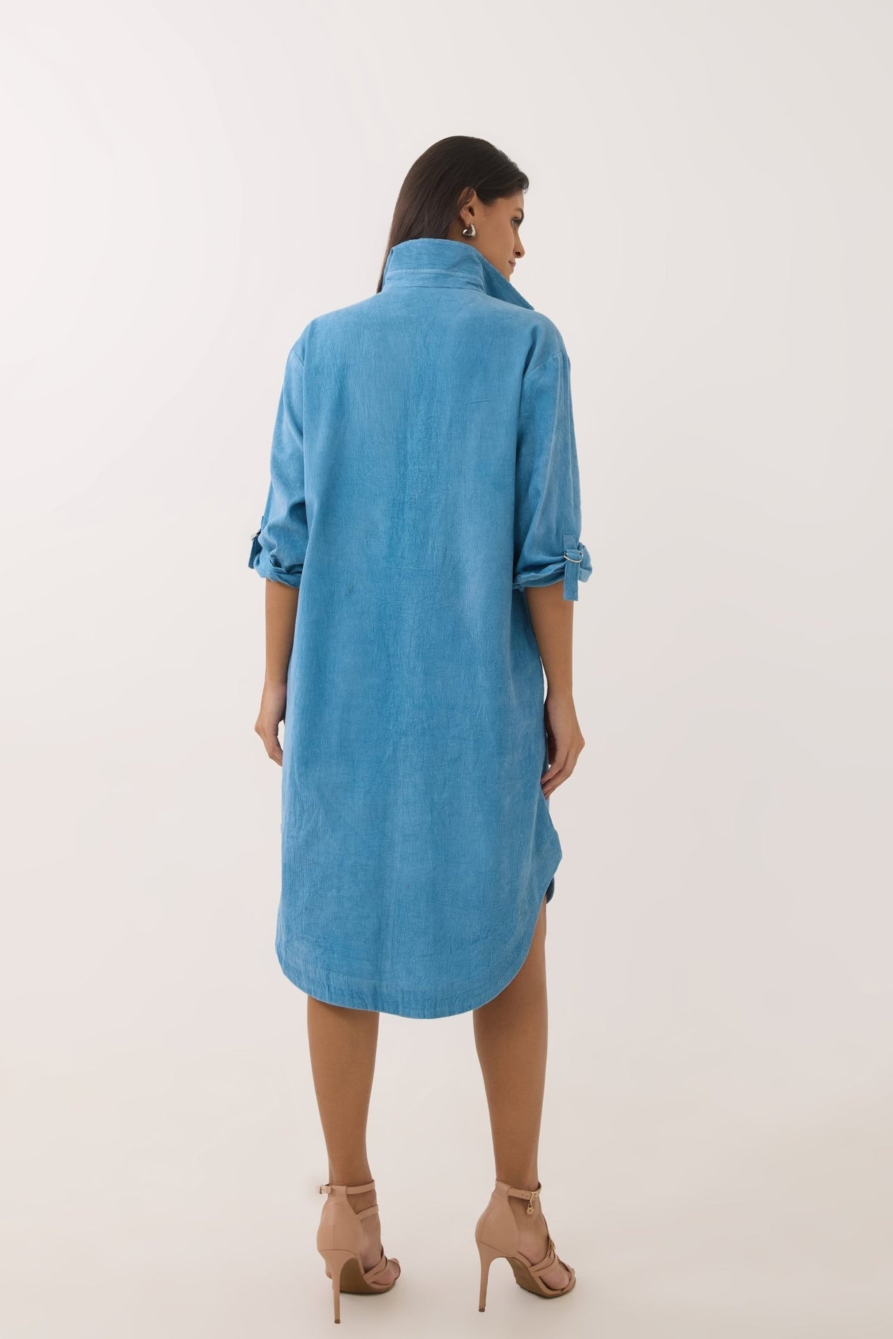 Sky Blue Corduroy Shirt Dress - Tara - C - Tara