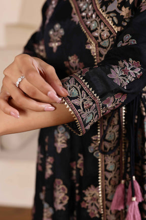 Radiant Elegance: Black Angrakha Dress with Floral Dupatta and Shimmering Accents