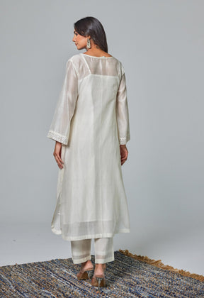 Timeless Allure: Off - White Chanderi Coord Set with Silver Embroidery - Tara - C - Tara