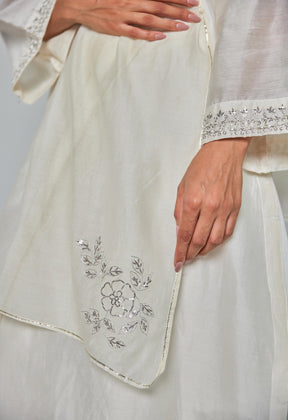 Timeless Allure: Off - White Chanderi Coord Set with Silver Embroidery - Tara - C - Tara