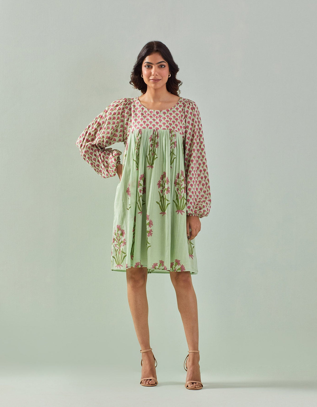 Timeless Charm: Elegant Green Hand - Block Printed Tunic - Tara - C - Tara