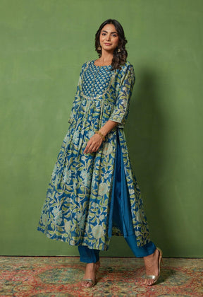 Timeless Grace: Hand Block Printed Chanderi Kurta Set - Tara - C - Tara