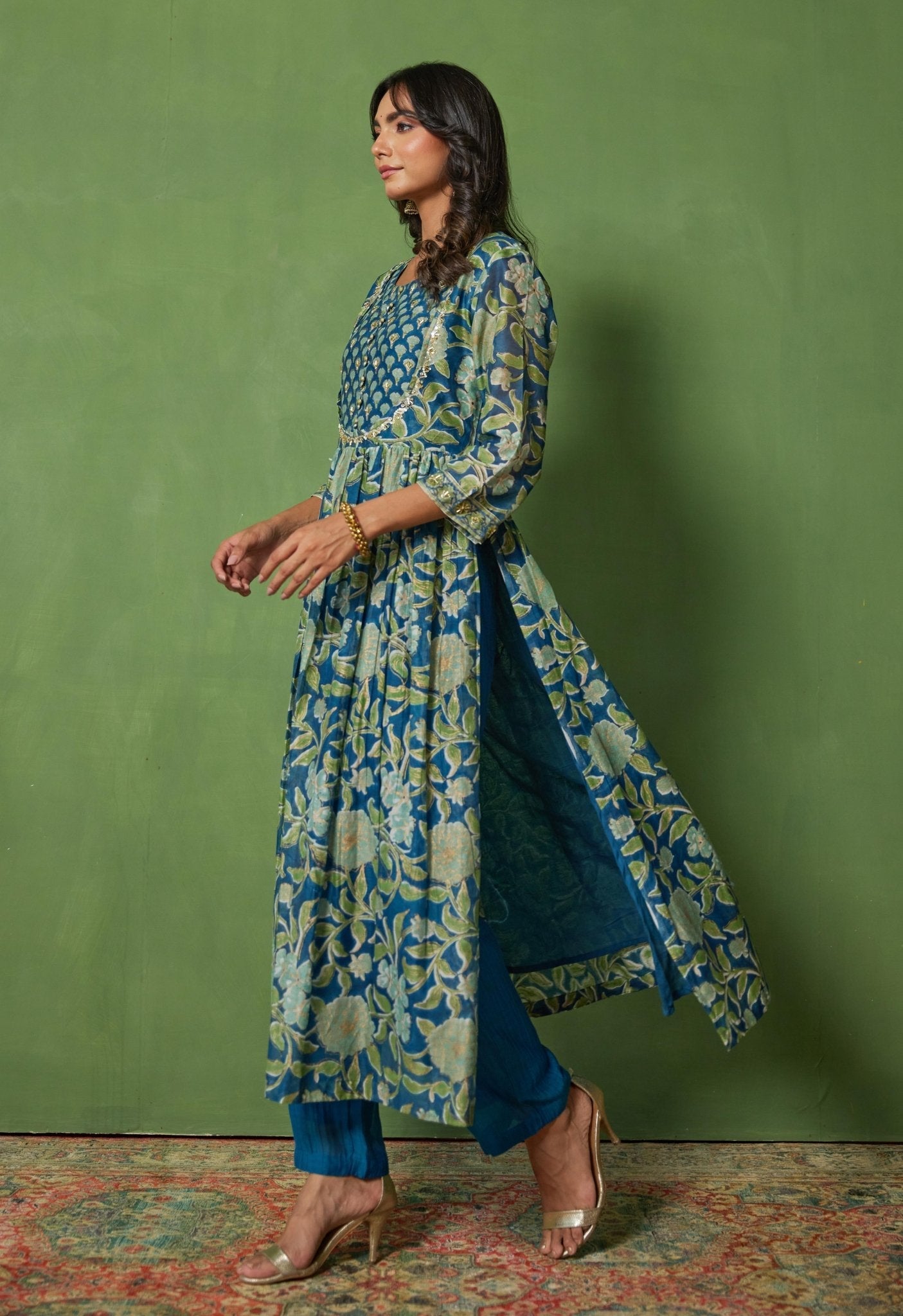 Timeless Grace: Hand Block Printed Chanderi Kurta Set - Tara - C - Tara