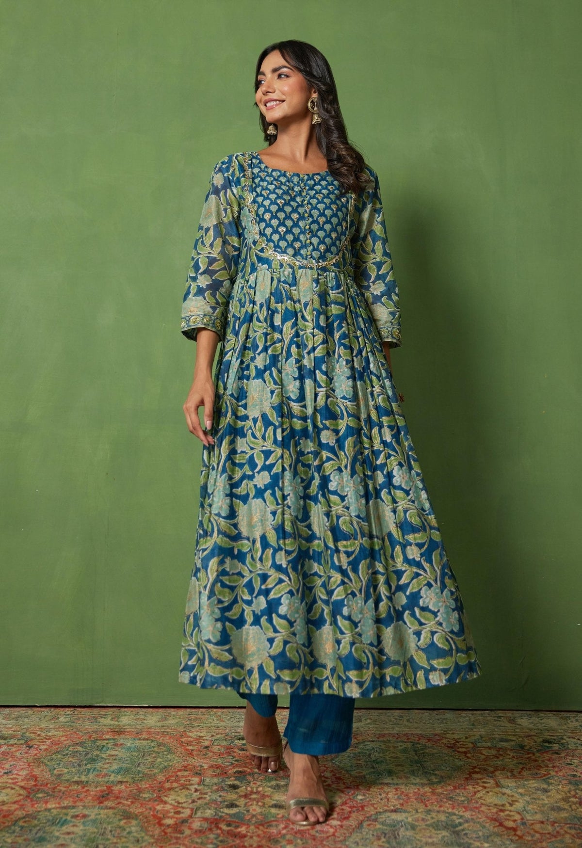 Timeless Grace: Hand Block Printed Chanderi Kurta Set - Tara - C - Tara