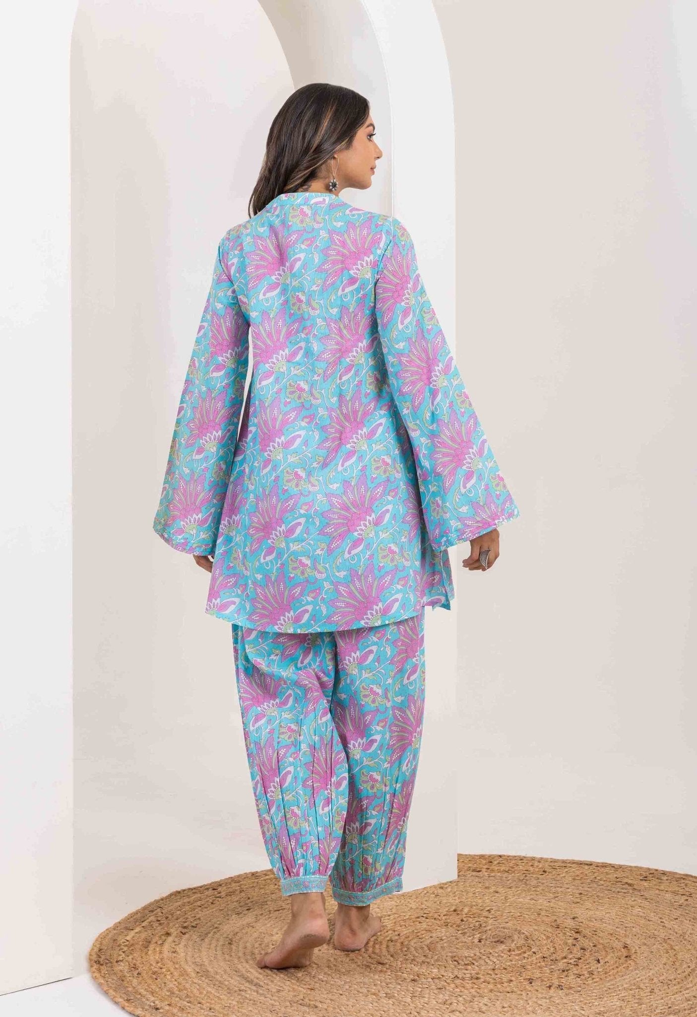 Turquoise Pink Floral Co-ord Set - Tara-C-Tara