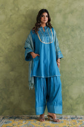 Vibrant Blue Farshi Salwar Suit Set With Dupatta - Tara - C - Tara