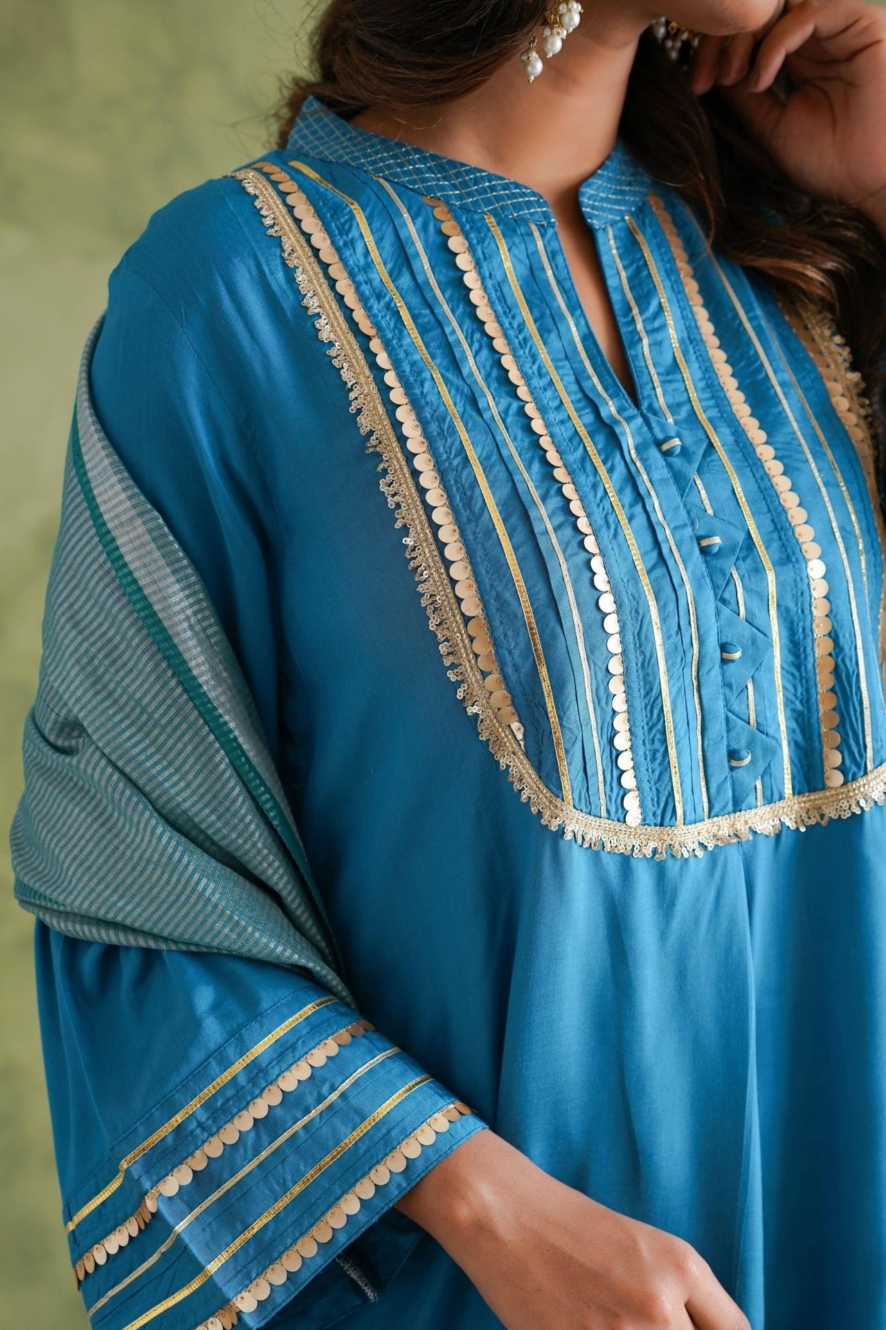 Vibrant Blue Farshi Salwar Suit Set With Dupatta - Tara - C - Tara