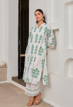 White Cotton hand Block Printed Coord Set - Tara - C - Tara