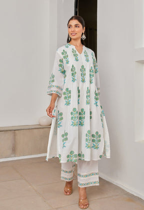White Cotton hand Block Printed Coord Set - Tara - C - Tara