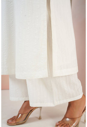 White Cotton Self Stripped Coord Set - Tara - C - Tara