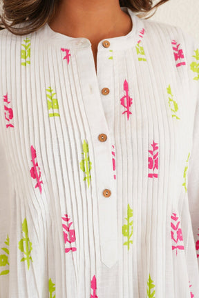 White Cotton Slub Buti Print Kurta Set with Culottes - Tara - C - Tara