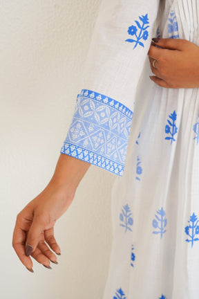 White Cotton Slub Buti Print Kurta Set with Culottes - Tara - C - Tara