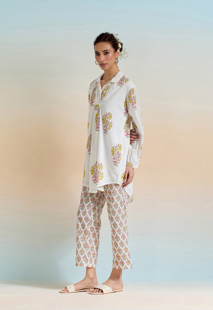 WHITE FLORAL HAND BLOCK PRINTED COORD SET - Tara - C - Tara