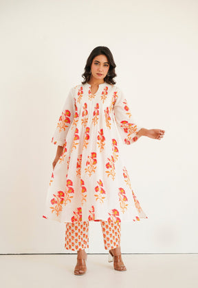 White floral Printed Kurta with Bottom - Tara - C - Tara