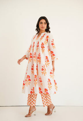 White floral Printed Kurta with Bottom - Tara - C - Tara