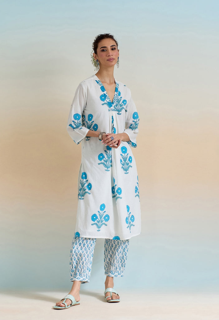 WHITE HAND BLOCK PRINTED COORD SET - Tara-C-Tara