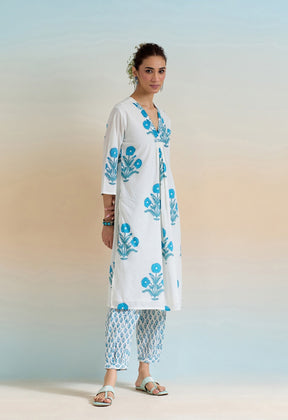 WHITE HAND BLOCK PRINTED COORD SET - Tara-C-Tara