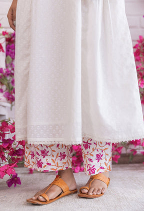 WHITE KHADI HAND BLOCK PRINTED COORD SET - Tara - C - Tara