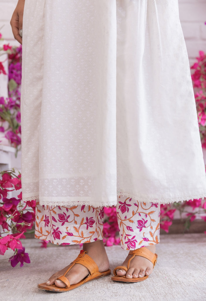 WHITE KHADI HAND BLOCK PRINTED COORD SET - Tara - C - Tara