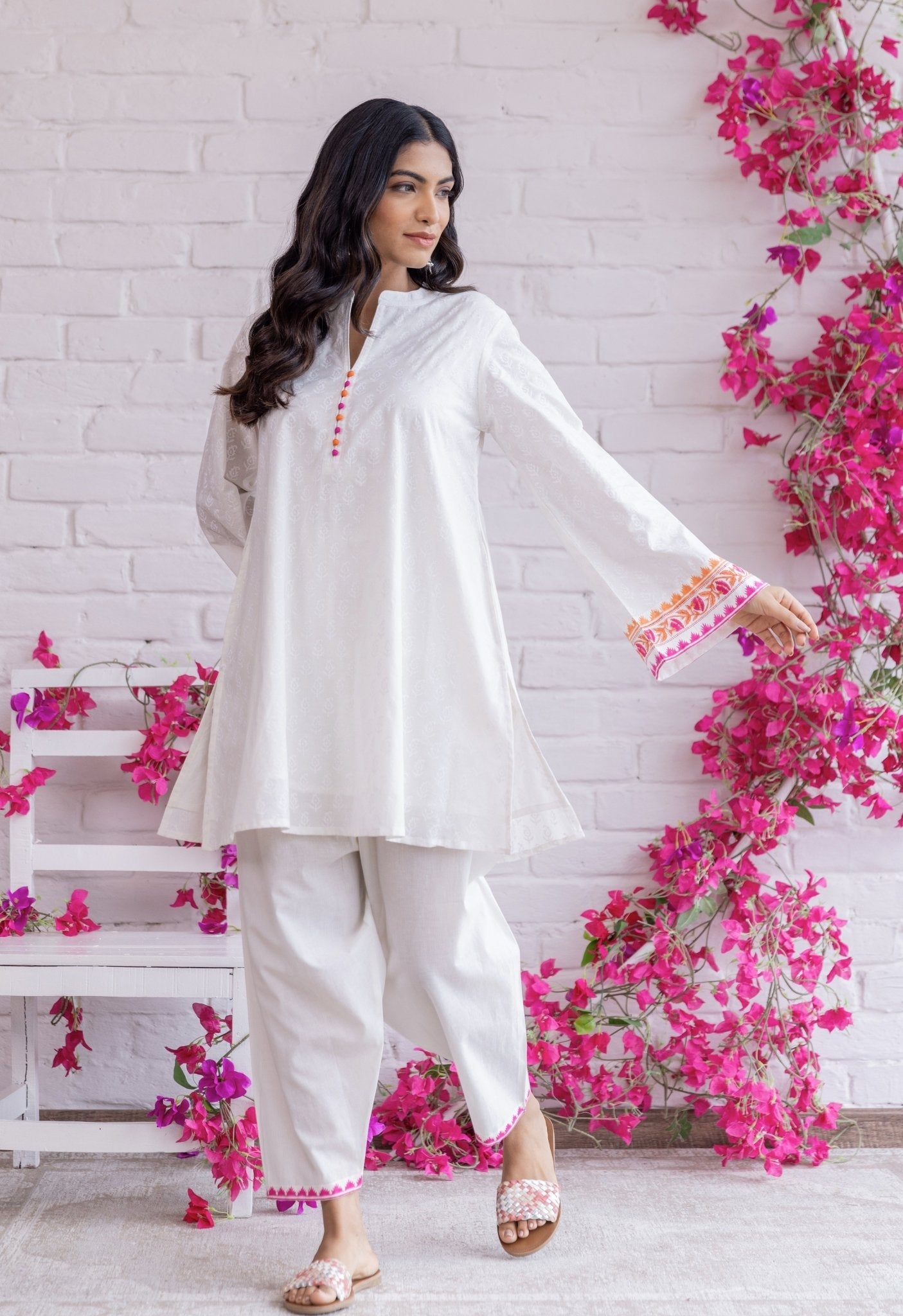 WHITE KHADI HAND BLOCK PRINTED COORD SET - Tara - C - Tara