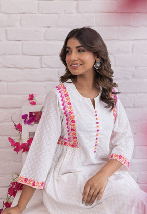 WHITE KHADI HAND BLOCK PRINTED COORD SET - Tara - C - Tara