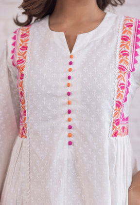 WHITE KHADI HAND BLOCK PRINTED COORD SET - Tara - C - Tara