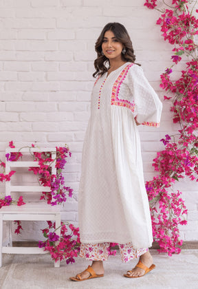 WHITE KHADI HAND BLOCK PRINTED COORD SET - Tara - C - Tara