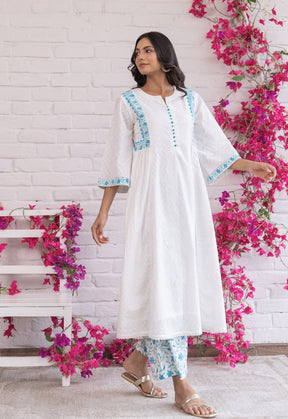 WHITE KHADI HAND BLOCK PRINTED COORD SET - Tara - C - Tara