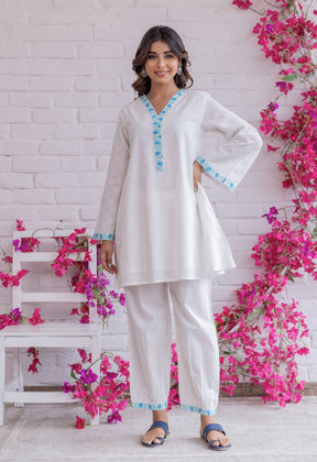 WHITE KHADI HAND BLOCK PRINTED COORD SET - Tara - C - Tara