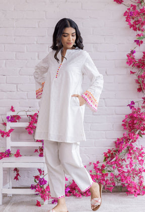 WHITE KHADI HAND BLOCK PRINTED COORD SET - Tara - C - Tara