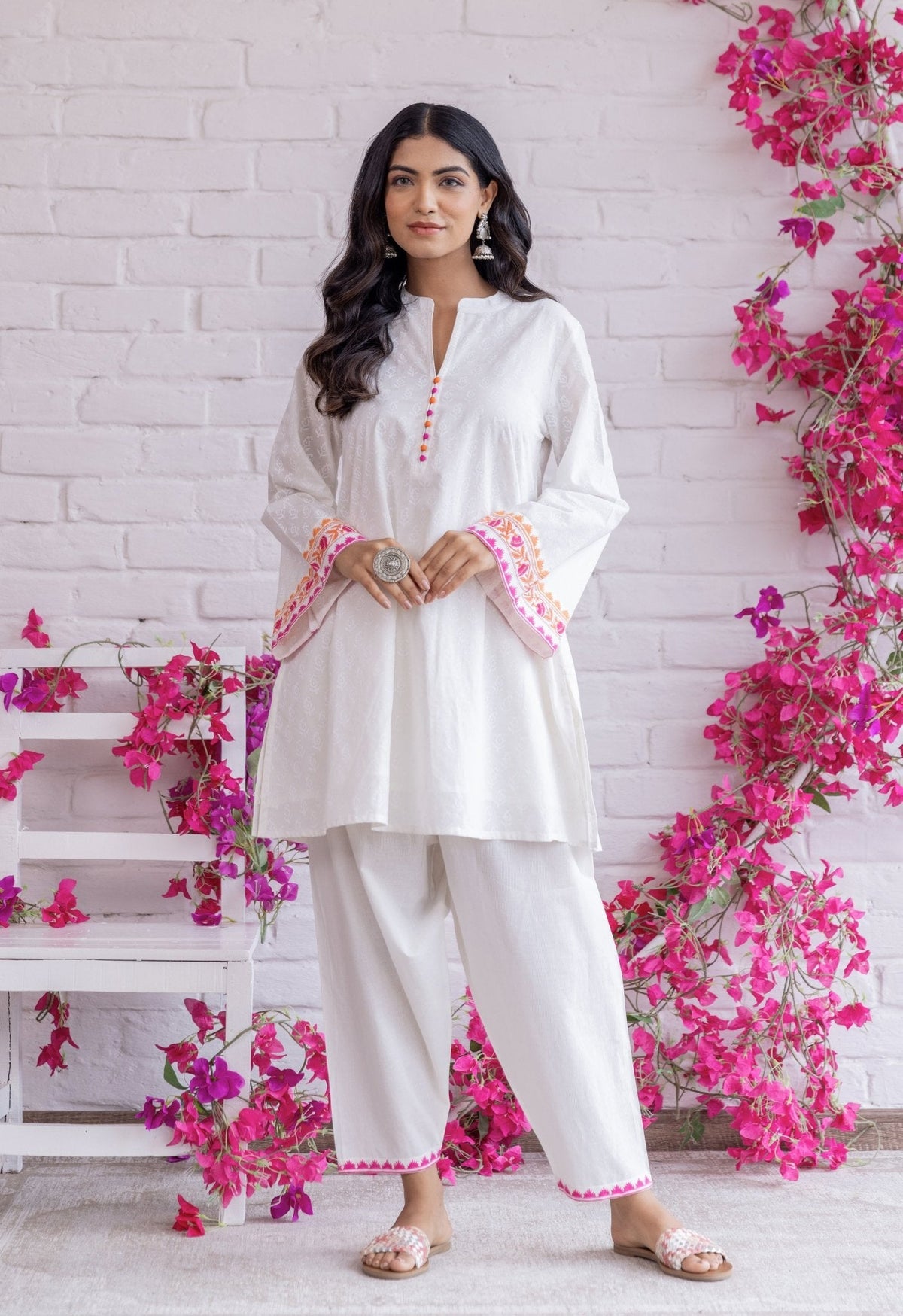 WHITE KHADI HAND BLOCK PRINTED COORD SET - Tara - C - Tara