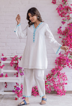 WHITE KHADI HAND BLOCK PRINTED COORD SET - Tara - C - Tara