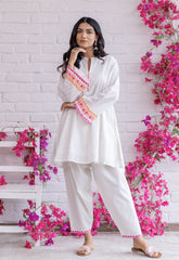 WHITE KHADI HAND BLOCK PRINTED COORD SET - Tara - C - Tara