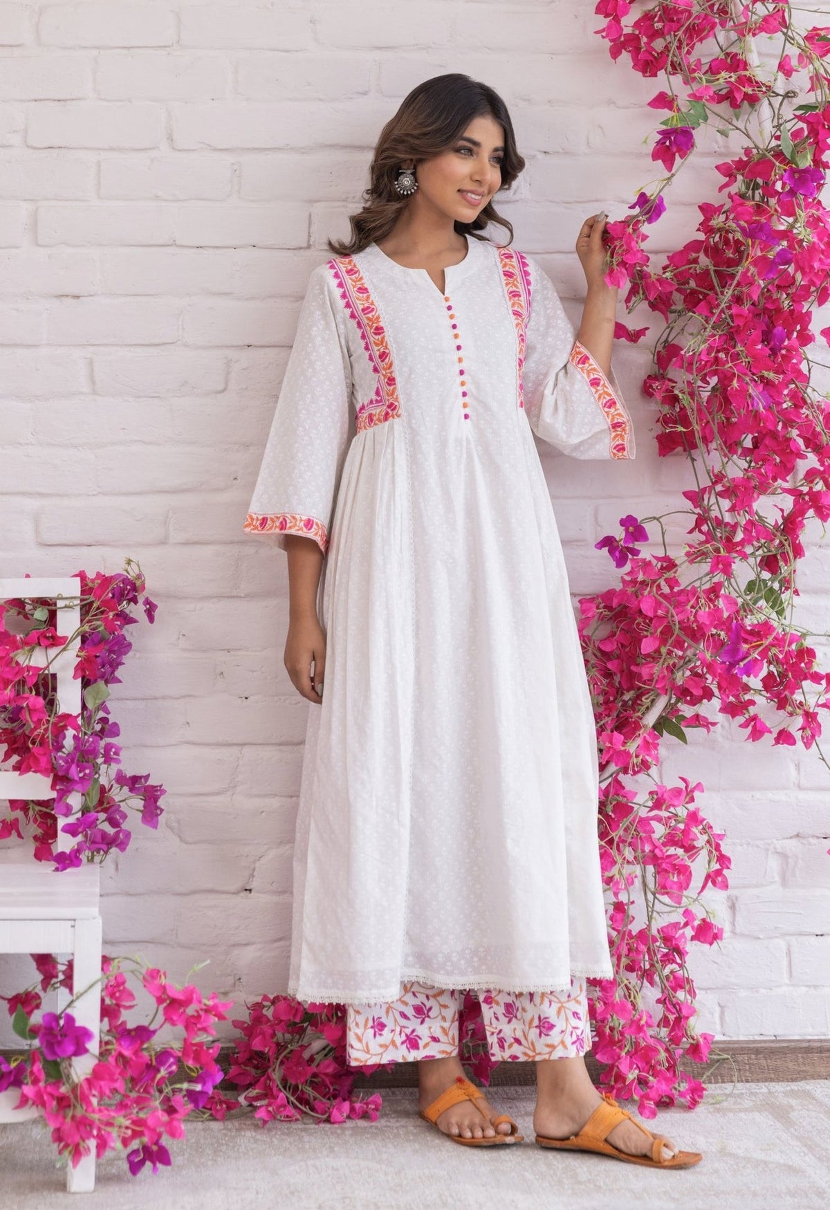 WHITE KHADI HAND BLOCK PRINTED COORD SET - Tara - C - Tara