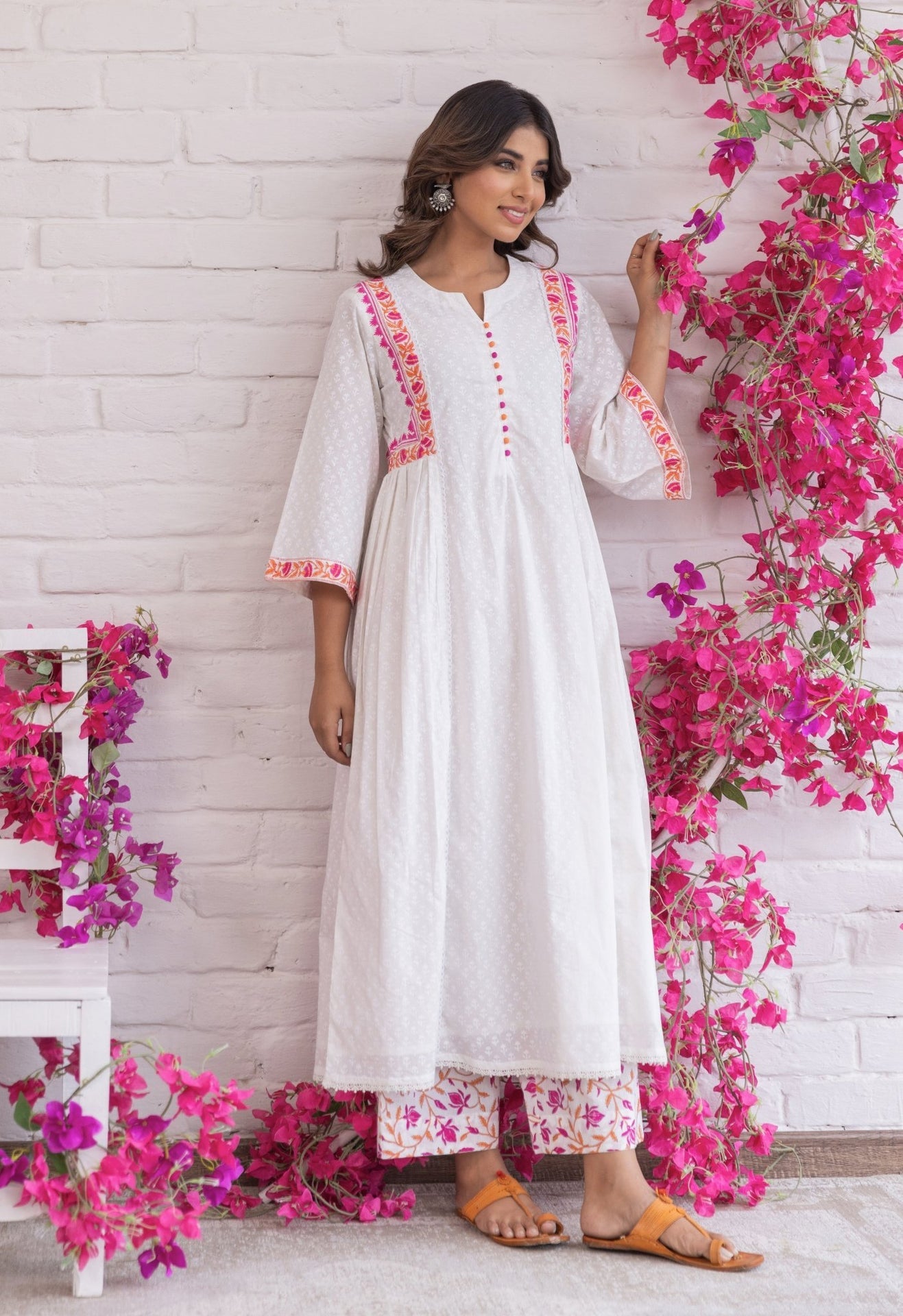 WHITE KHADI HAND BLOCK PRINTED COORD SET - Tara - C - Tara