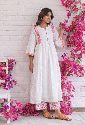 WHITE KHADI HAND BLOCK PRINTED COORD SET - Tara - C - Tara