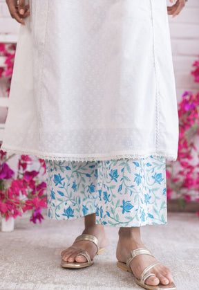 WHITE KHADI HAND BLOCK PRINTED KURTA - Tara - C - Tara