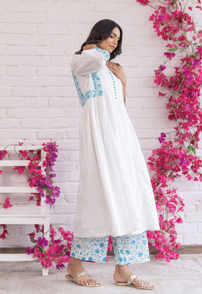 WHITE KHADI HAND BLOCK PRINTED KURTA - Tara - C - Tara