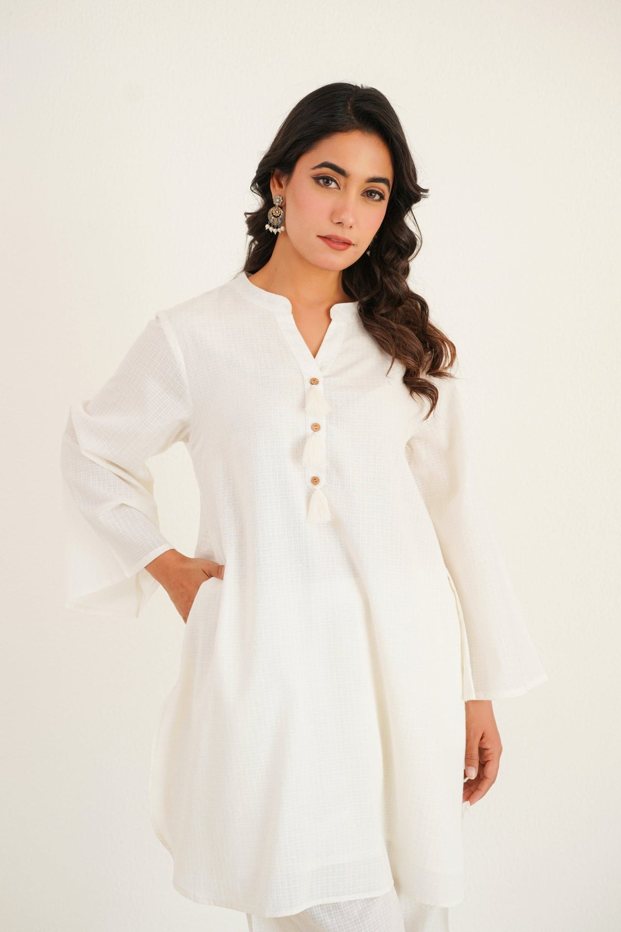 White Solid Farsi Salwar Coord Set - Tara - C - Tara
