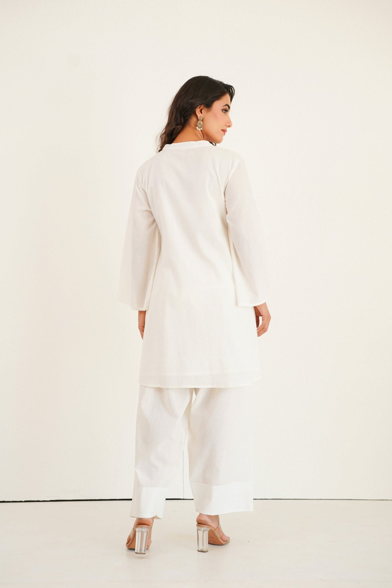 White Solid Farsi Salwar Coord Set - Tara - C - Tara
