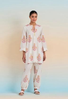 YELLOW AND PINK HAND BLOCK PRINTED COORD SET - Tara-C-Tara