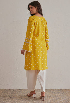 Yellow Bandhej Hand Tie Dye Coord Set With Salwar - Tara - C - Tara