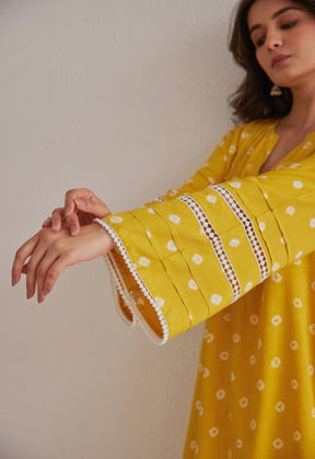 Yellow Bandhej Hand Tie Dye Coord Set With Salwar - Tara - C - Tara