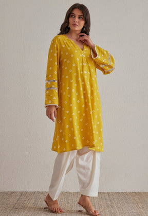 Yellow Bandhej Hand Tie Dye Coord Set With Salwar - Tara - C - Tara
