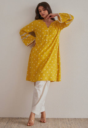 Yellow Bandhej Hand Tie Dye Coord Set With Salwar - Tara - C - Tara