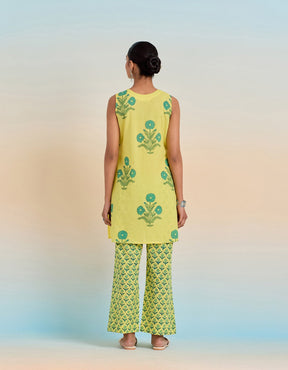 YELLOW COTTON HAND BLOCK PRINTED COORD SET - Tara - C - Tara