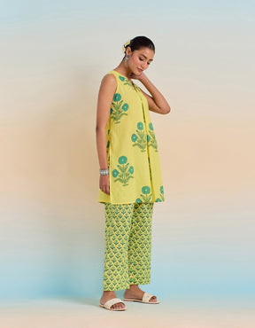 YELLOW COTTON HAND BLOCK PRINTED COORD SET - Tara - C - Tara