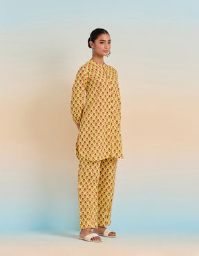 Yellow floral Booti Hand Block Printed Co - ord Set - Tara - C - Tara