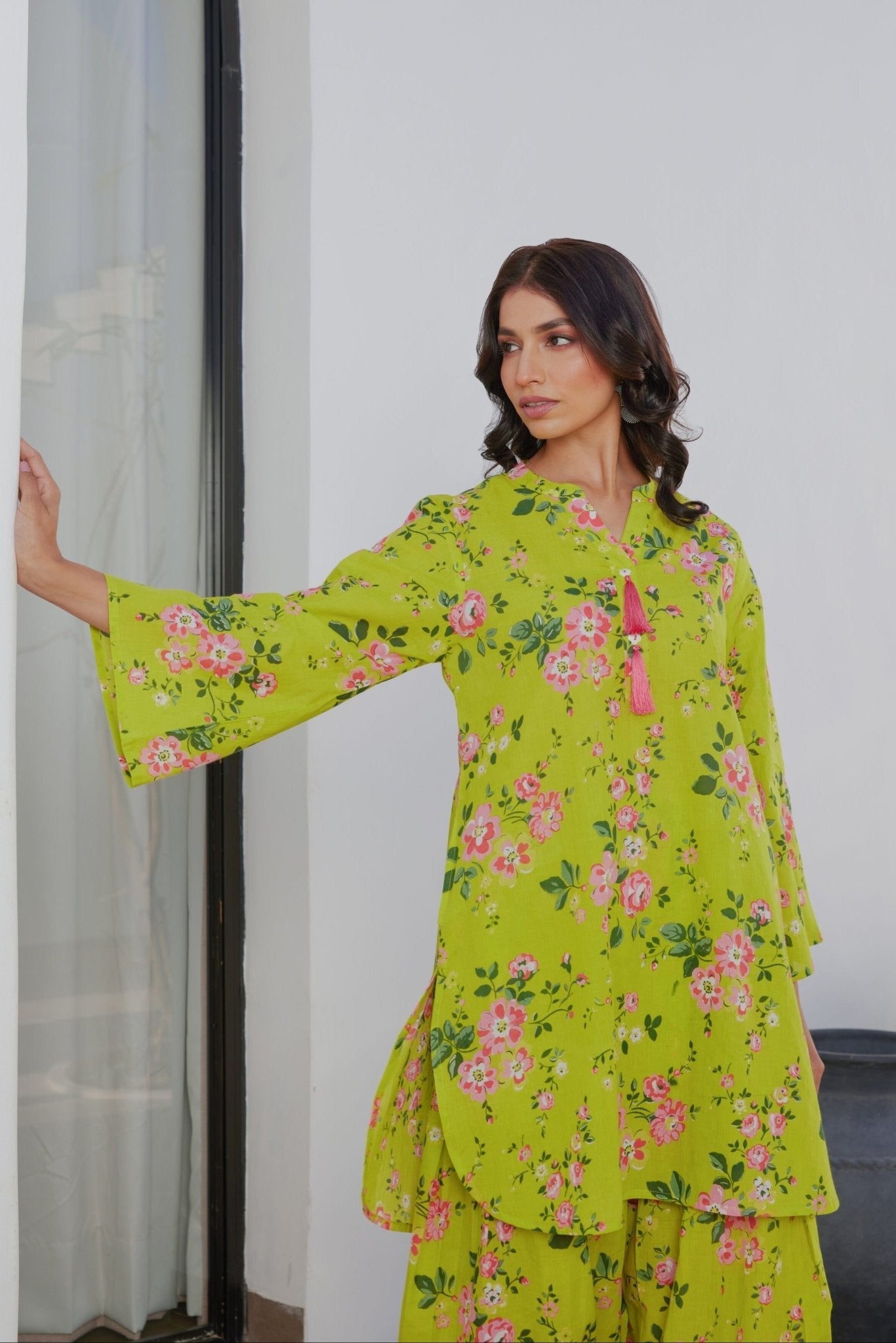 Yellow Floral Farsi Salwar Coord Set - Tara - C - Tara